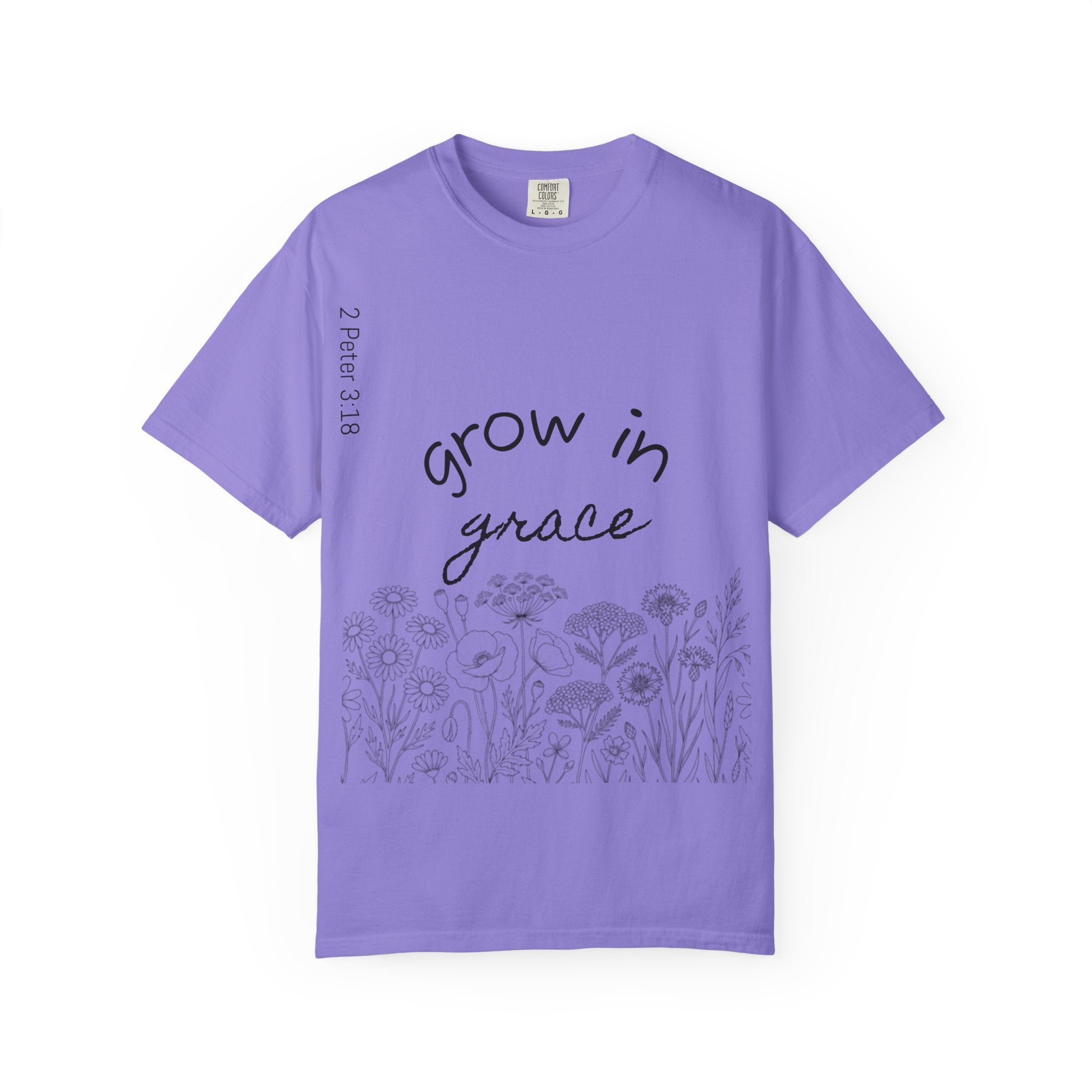 Grow in Grace Floral T-Shirt — Inspirational Christian Scripture Tee (2 Peter 3:18)