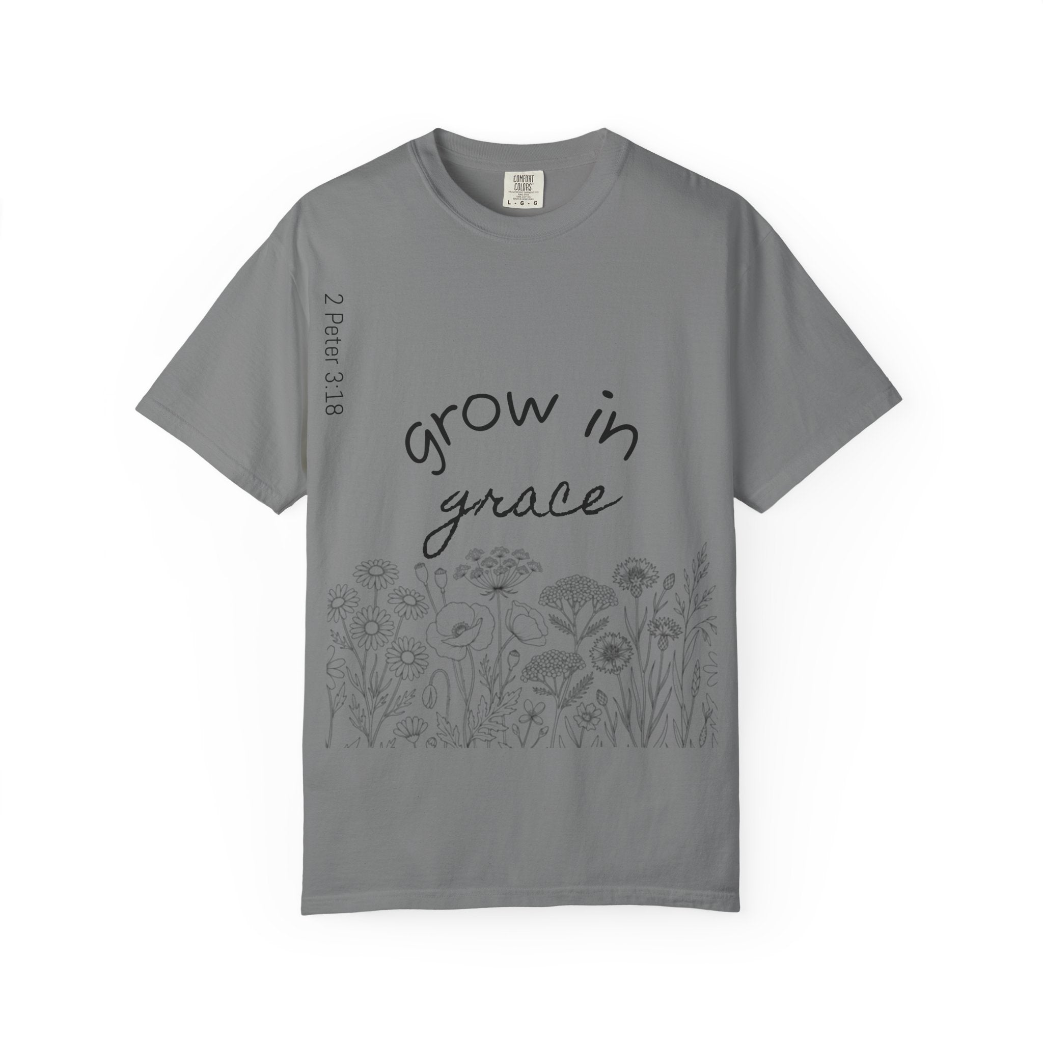 Grow in Grace Floral T-Shirt — Inspirational Christian Scripture Tee (2 Peter 3:18)