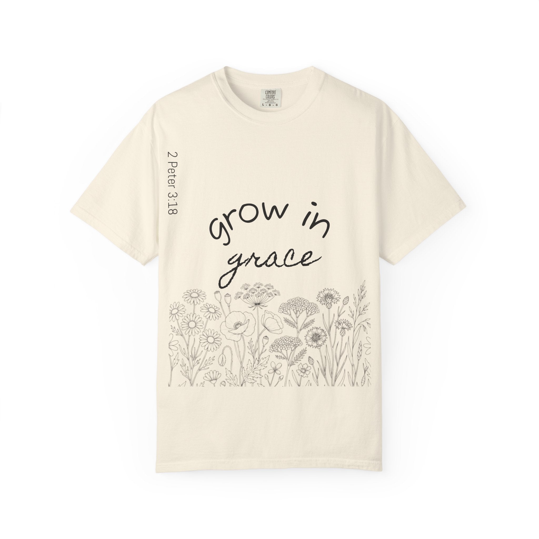Grow in Grace Floral T-Shirt — Inspirational Christian Scripture Tee (2 Peter 3:18)