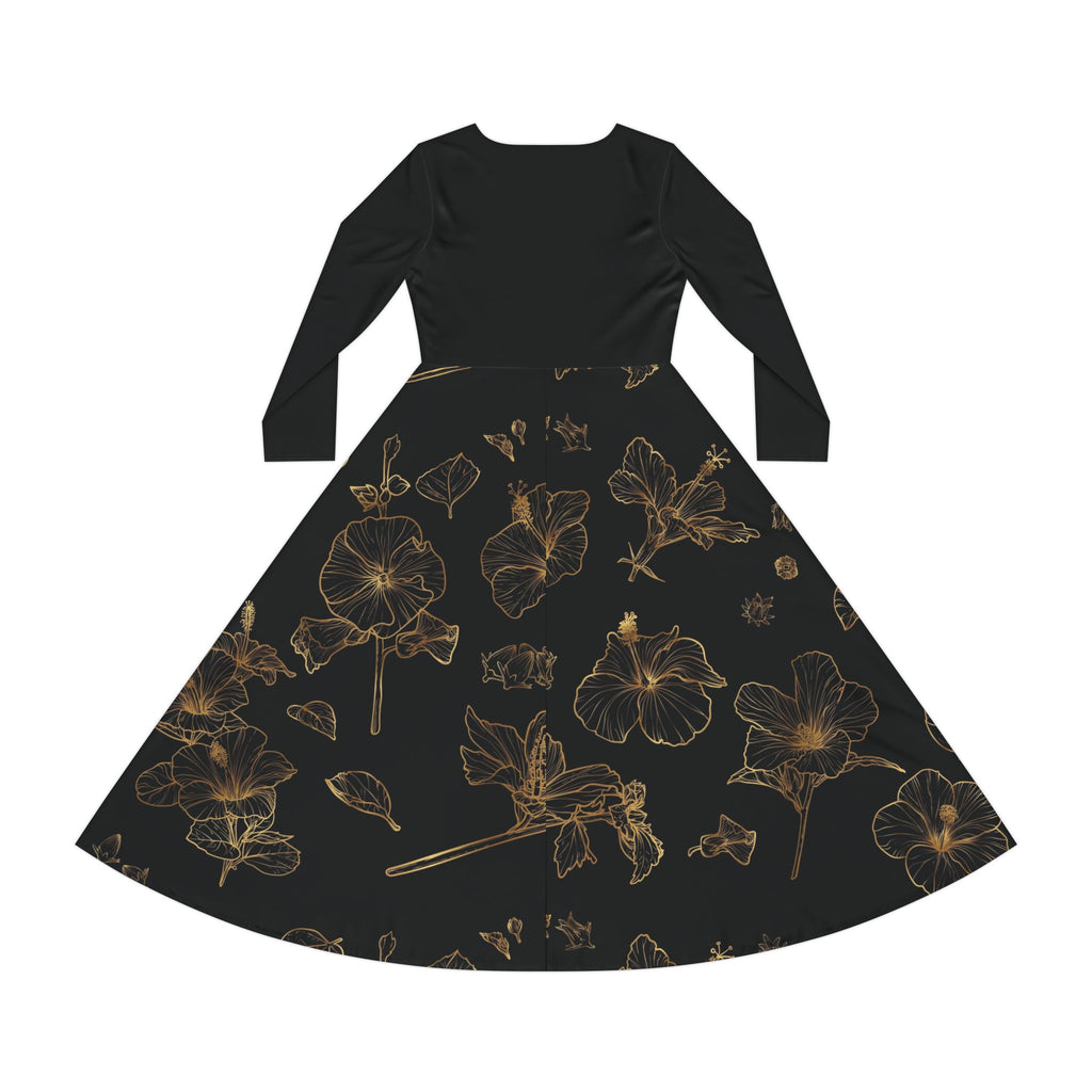 Women's Long Sleeve Dress - Black & Gold