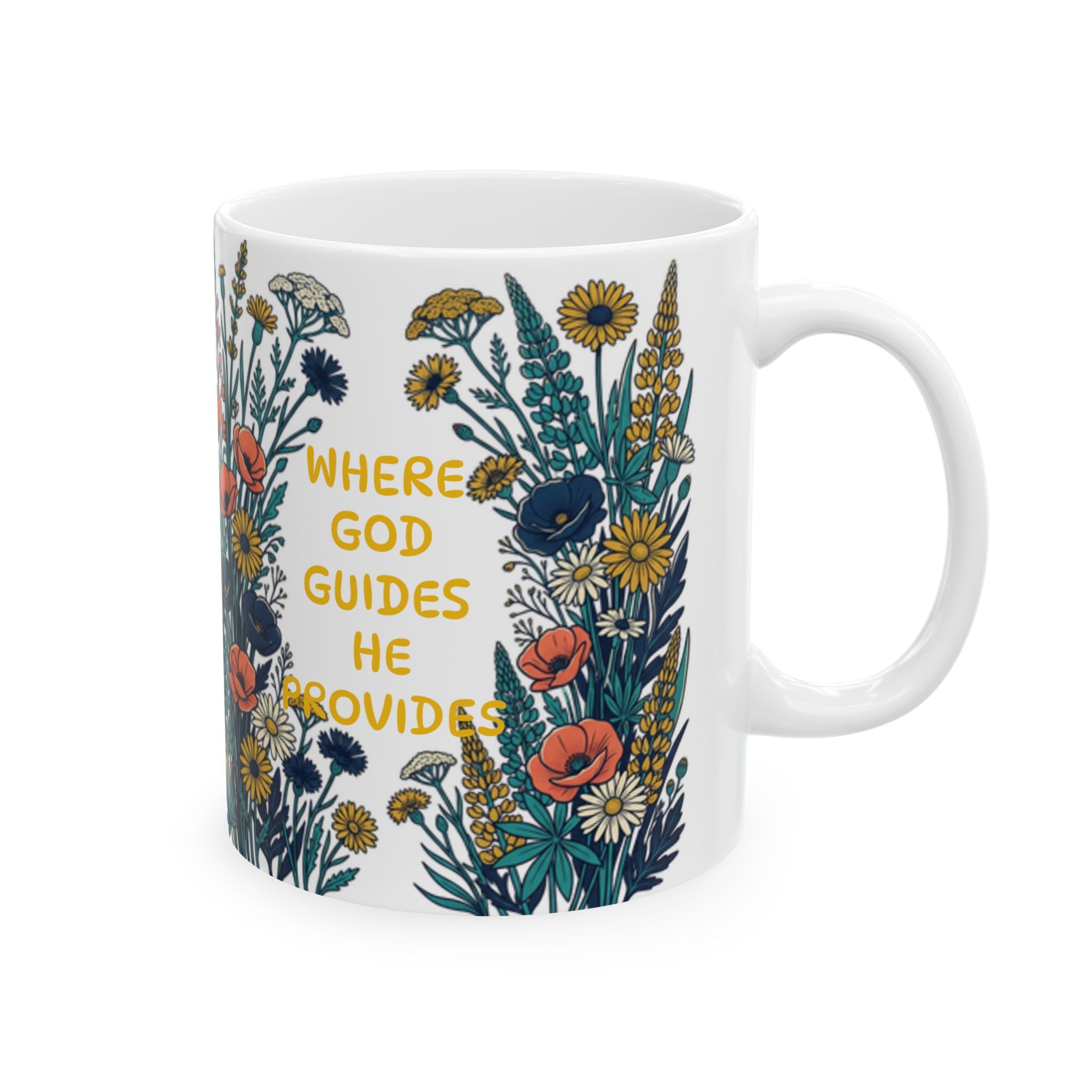 Ceramic Mug, (11oz) - Where God Guides He Provides