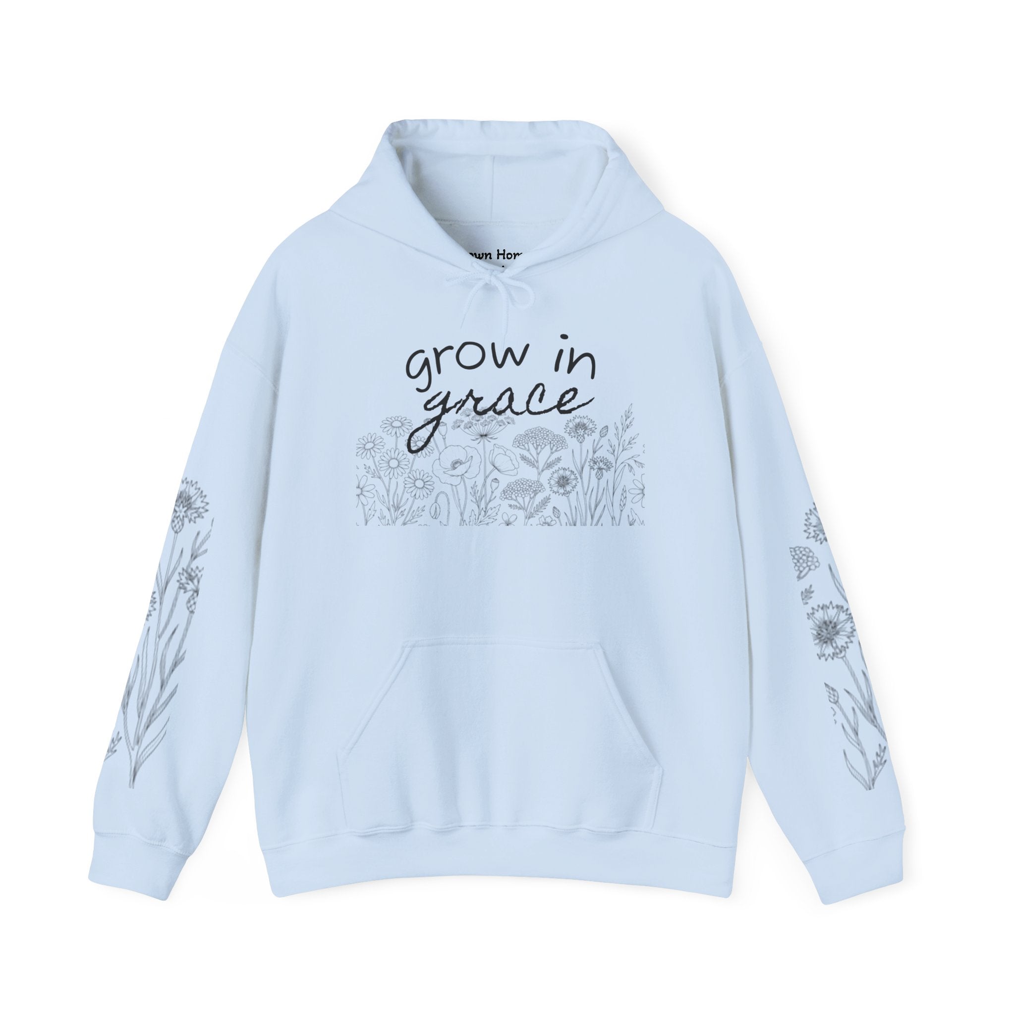 Grow In Grace Floral Hoodie — Inspirational Garden Graphic Sweatshirt