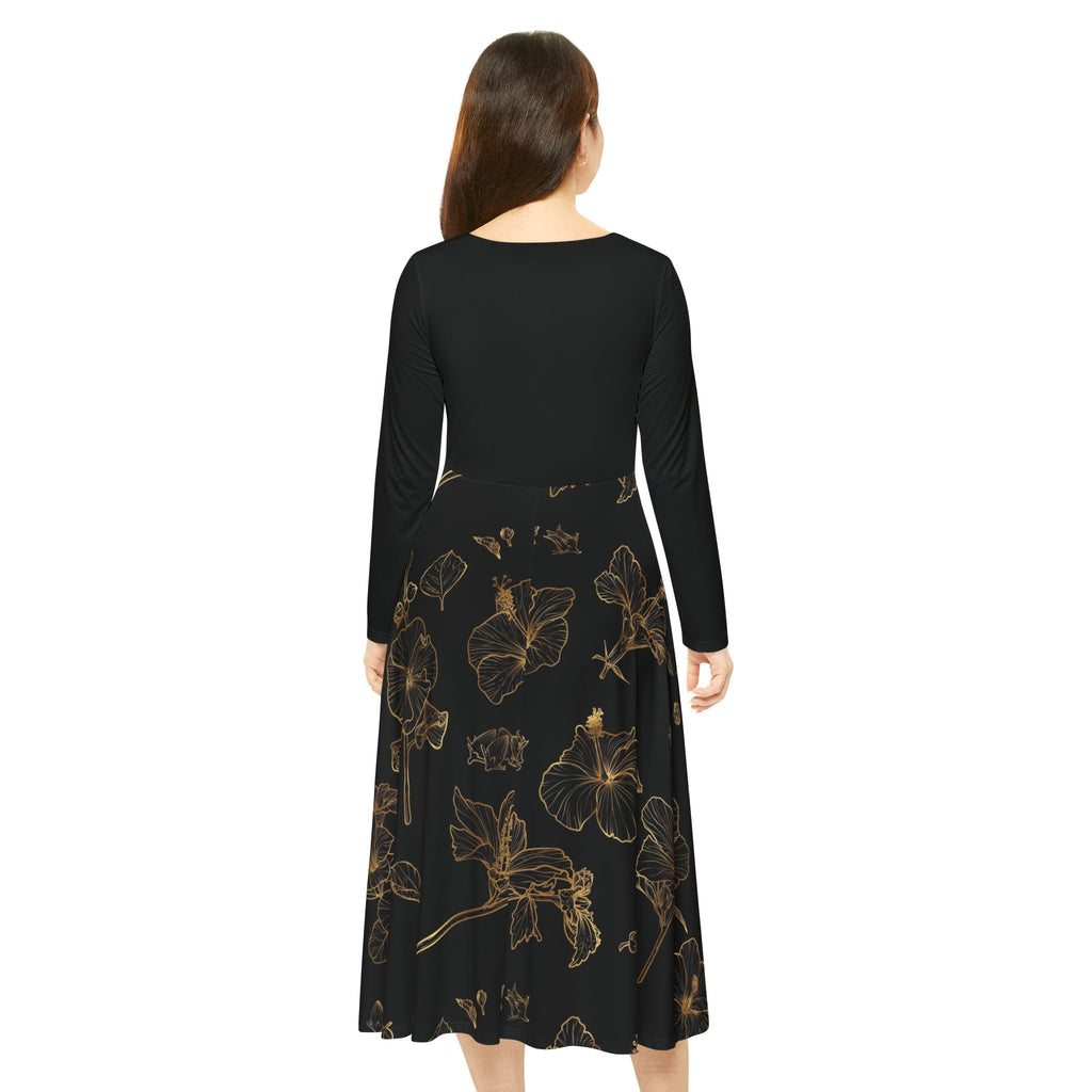 Women's Long Sleeve Dress - Black & Gold