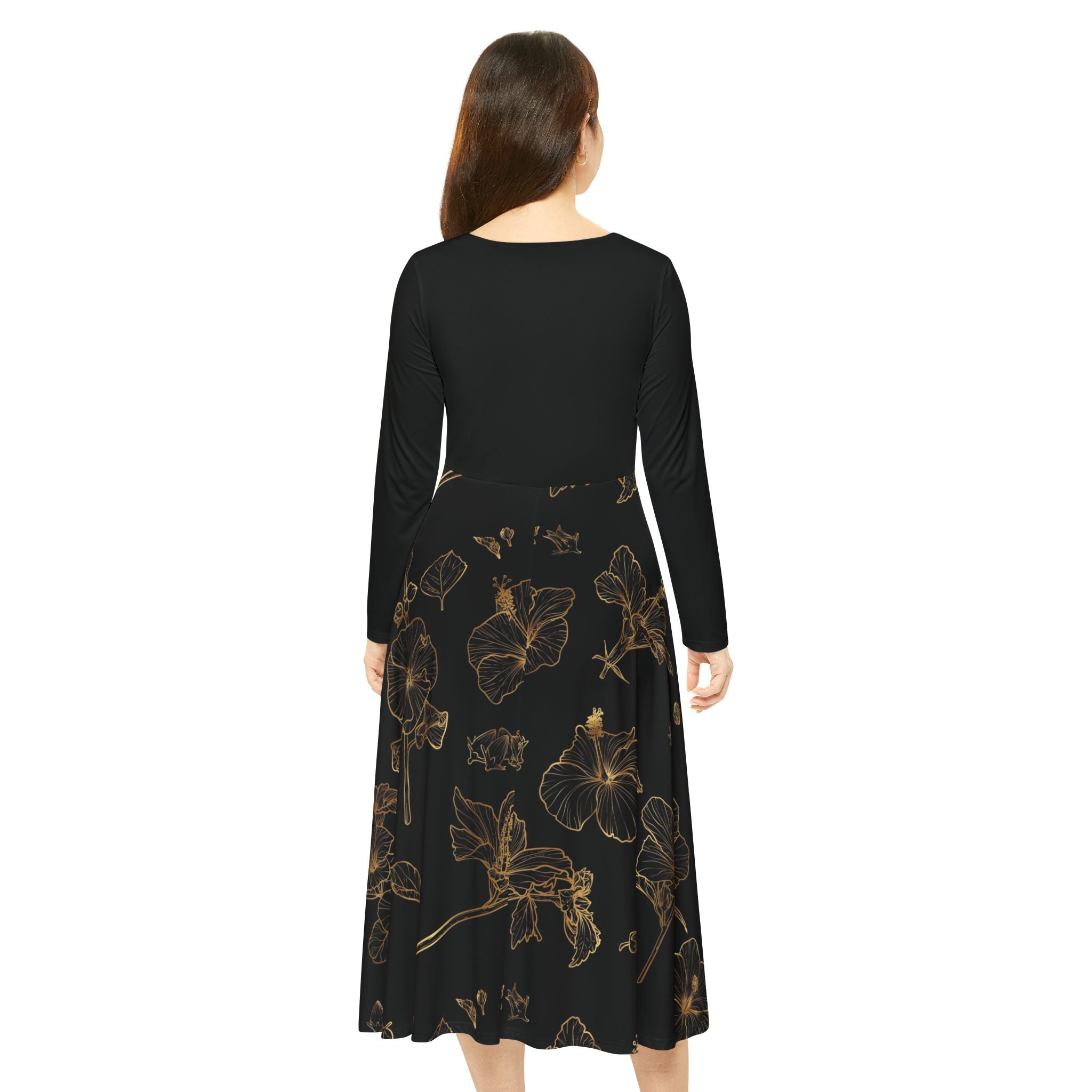Women's Long Sleeve Dress - Black & Gold