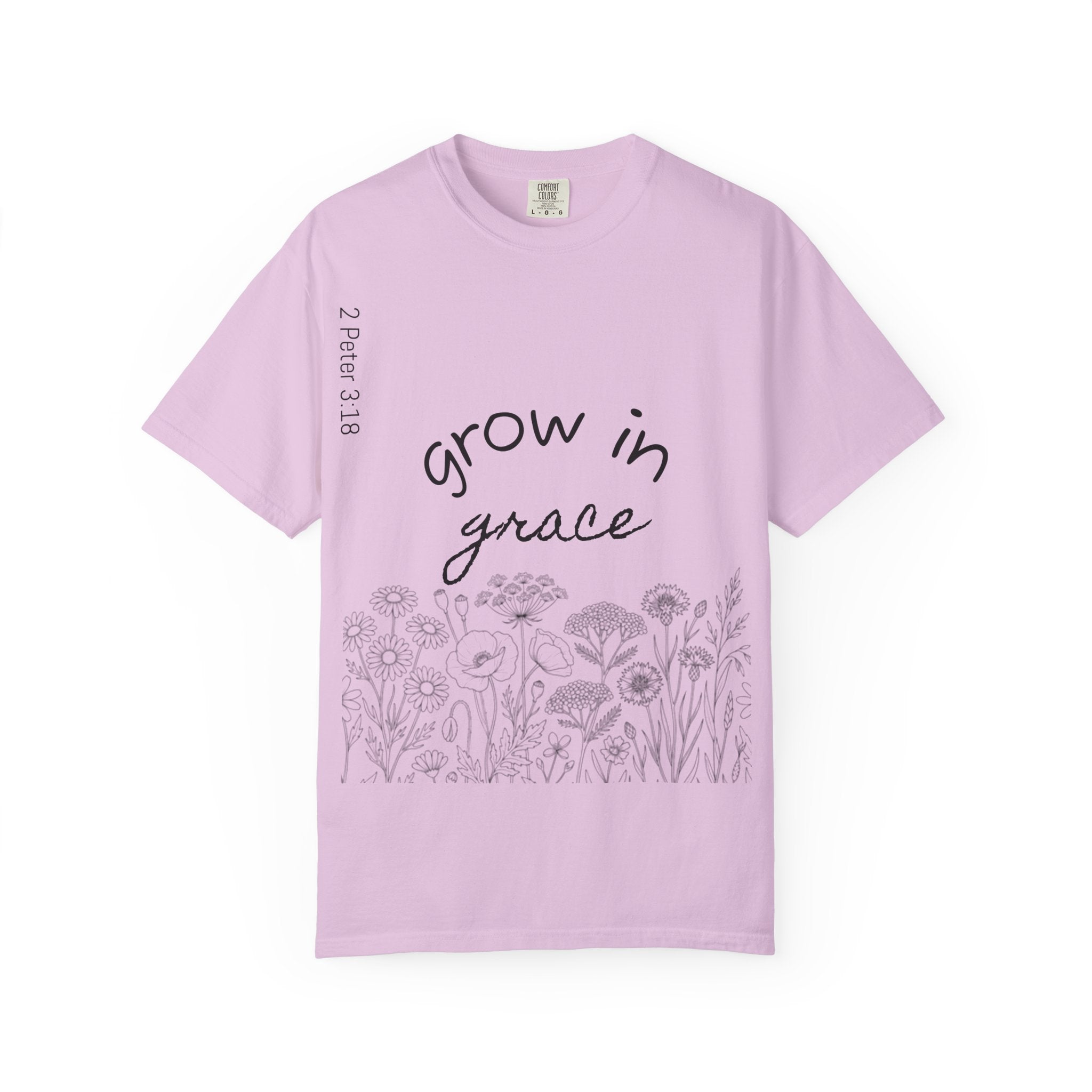 Grow in Grace Floral T-Shirt — Inspirational Christian Scripture Tee (2 Peter 3:18)