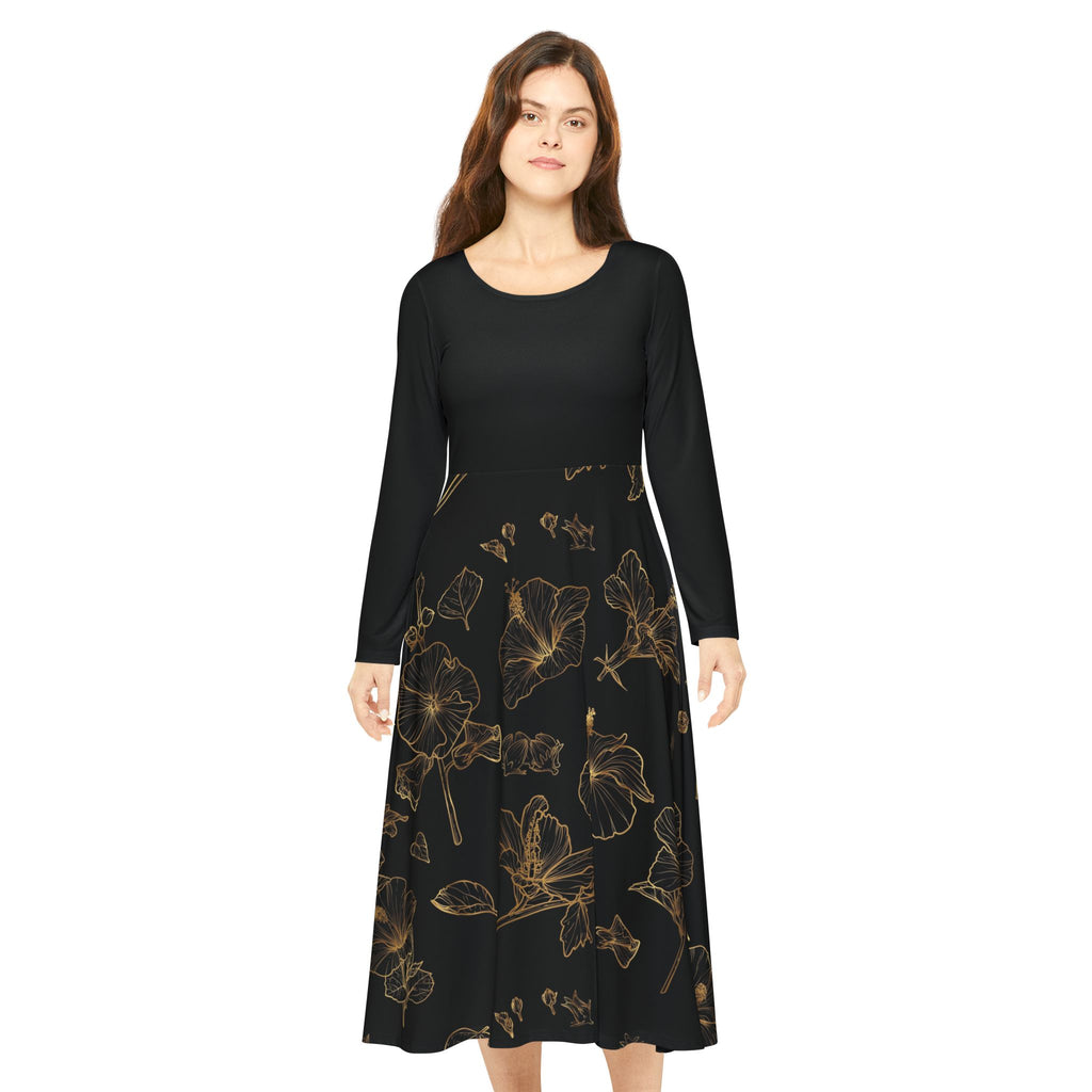 Women's Long Sleeve Dress - Black & Gold