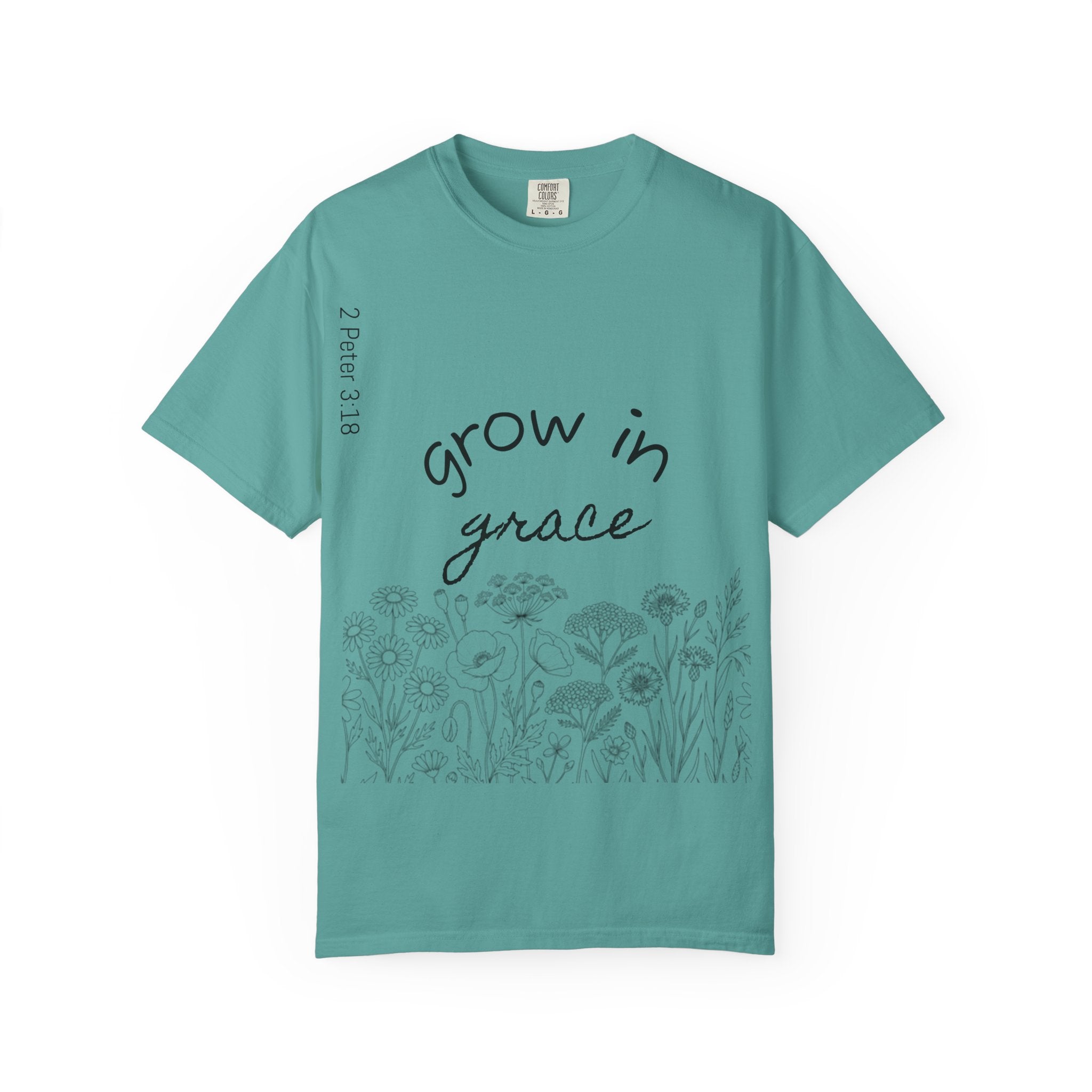 Grow in Grace Floral T-Shirt — Inspirational Christian Scripture Tee (2 Peter 3:18)