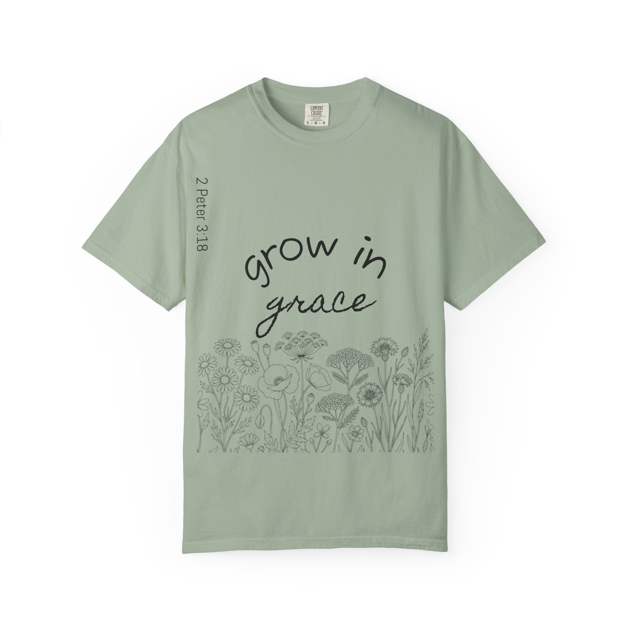 Grow in Grace Floral T-Shirt — Inspirational Christian Scripture Tee (2 Peter 3:18)