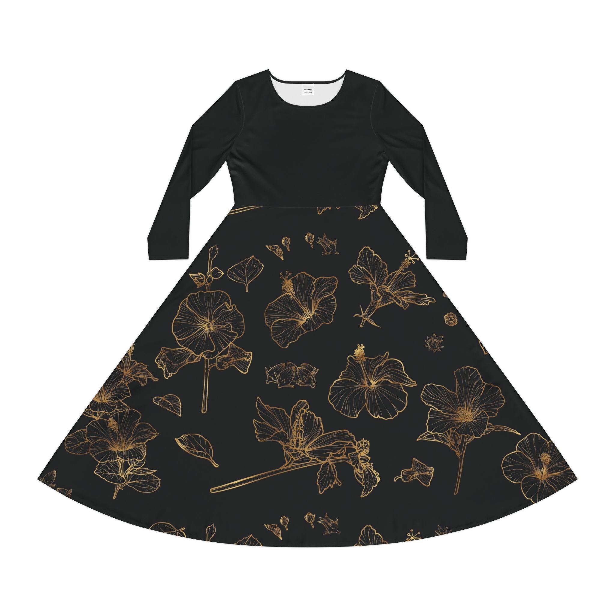 Women's Long Sleeve Dress - Black & Gold