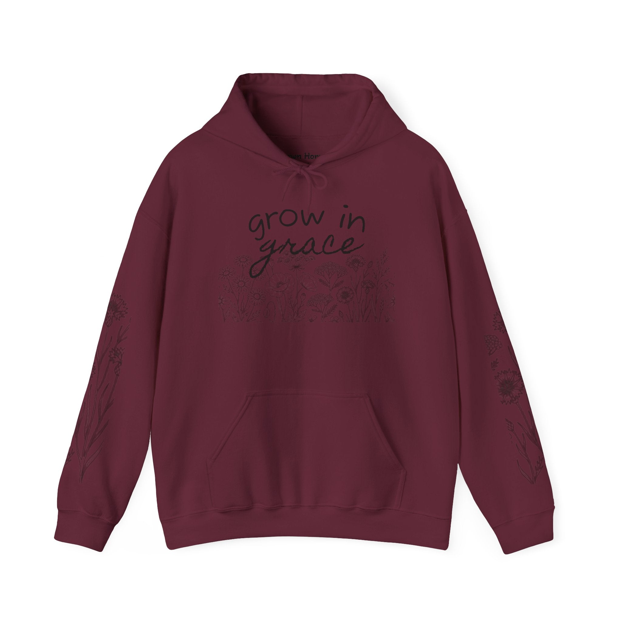 Grow In Grace Floral Hoodie — Inspirational Garden Graphic Sweatshirt