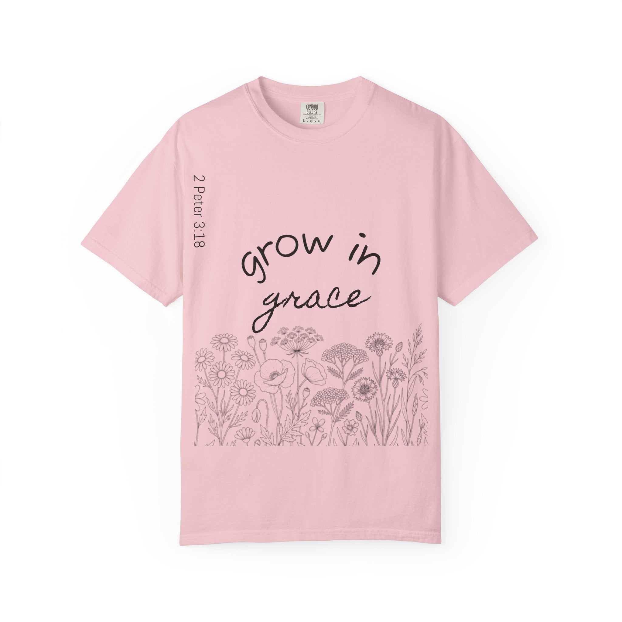 Grow in Grace Floral T-Shirt — Inspirational Christian Scripture Tee (2 Peter 3:18)