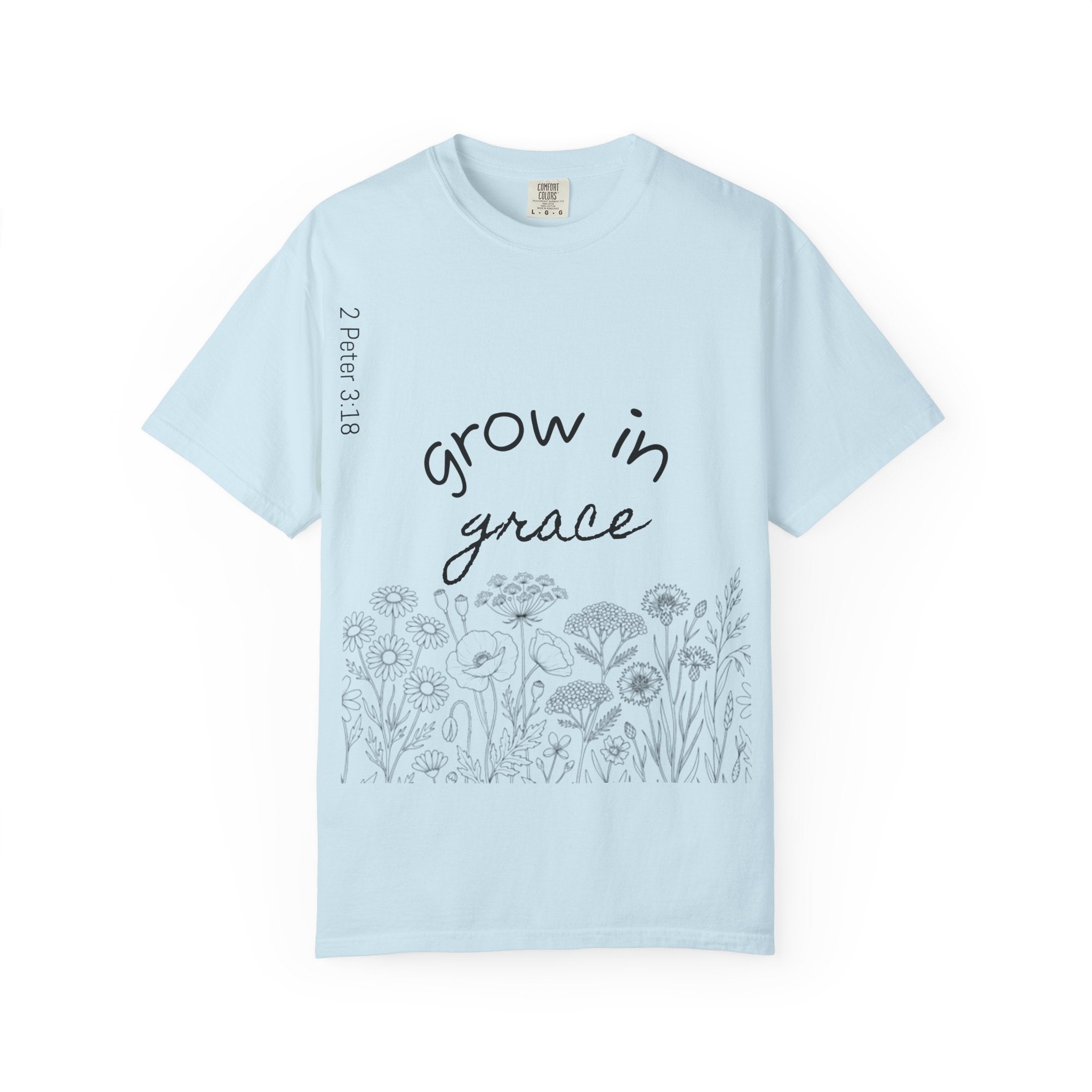 Grow in Grace Floral T-Shirt — Inspirational Christian Scripture Tee (2 Peter 3:18)